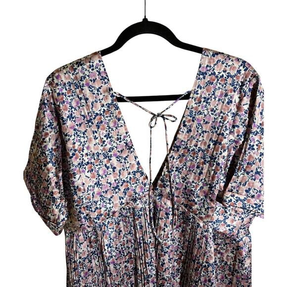 Lulus Express Yourself Blush Pink Floral Print Satin Babydoll Dress Size Large L - Picture 10 of 16